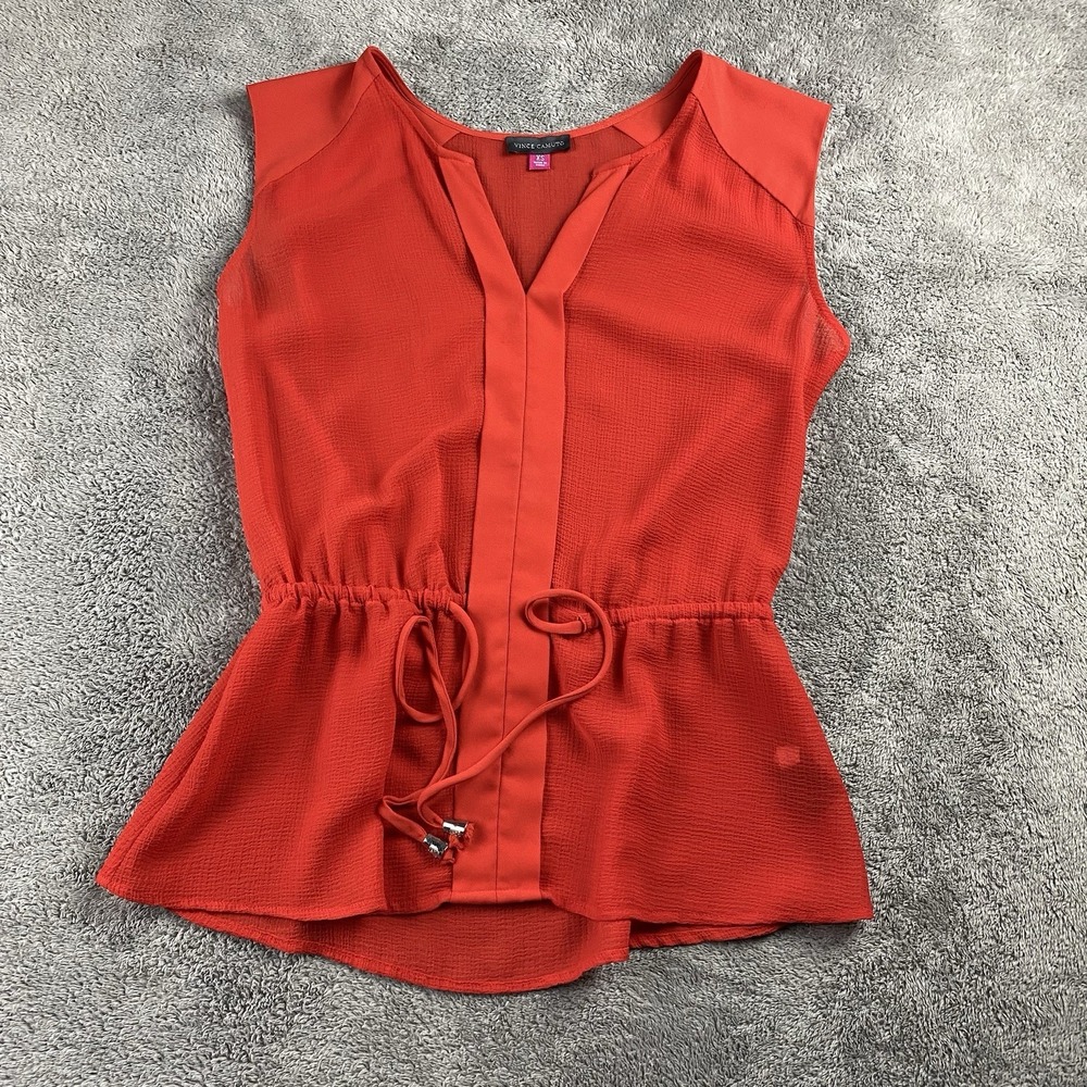 Vince Camuto Blouse Shirt Womens‎ XS Red Tie Waist Sleeveless